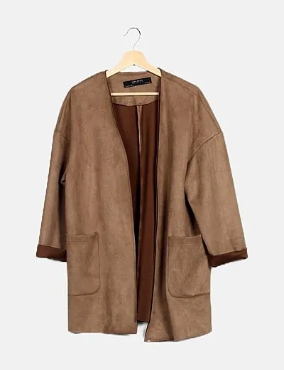 Zara Abrigo abierto marrón texturizado