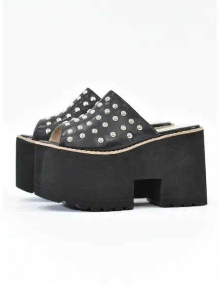 Zueco negro de plataforma polipiel/ Gasset